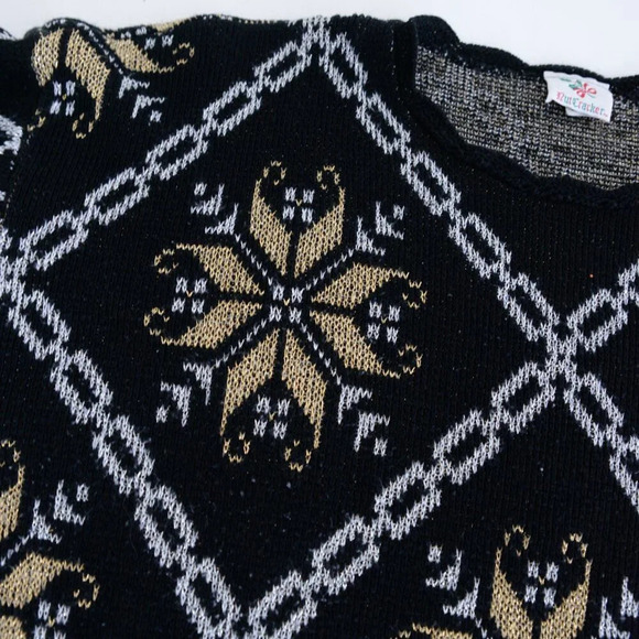 Vintage Nutcracker  Black Gold Print Knit Crewneck Sweater XL - Picture 9 of 11